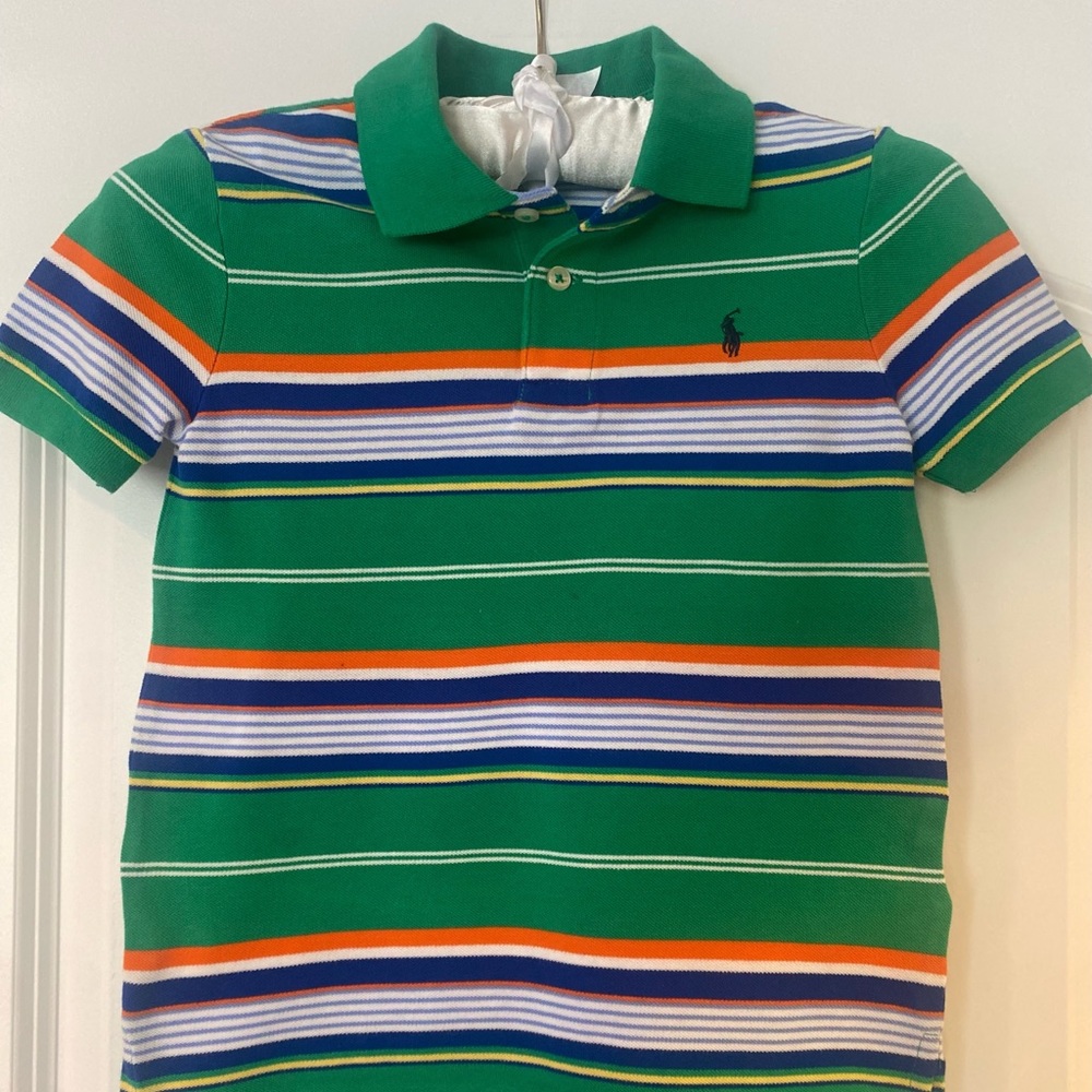 Ralph Lauren Boy's Polo Short Sleeve Polo Shirt Green with Multicolor Stripes